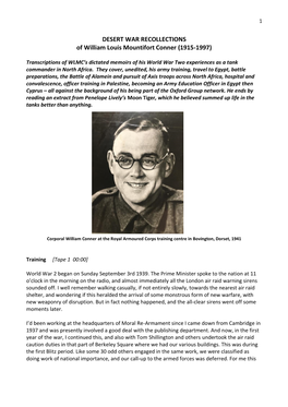 DESERT WAR RECOLLECTIONS of William Louis Mountifort Conner (1915-1997)