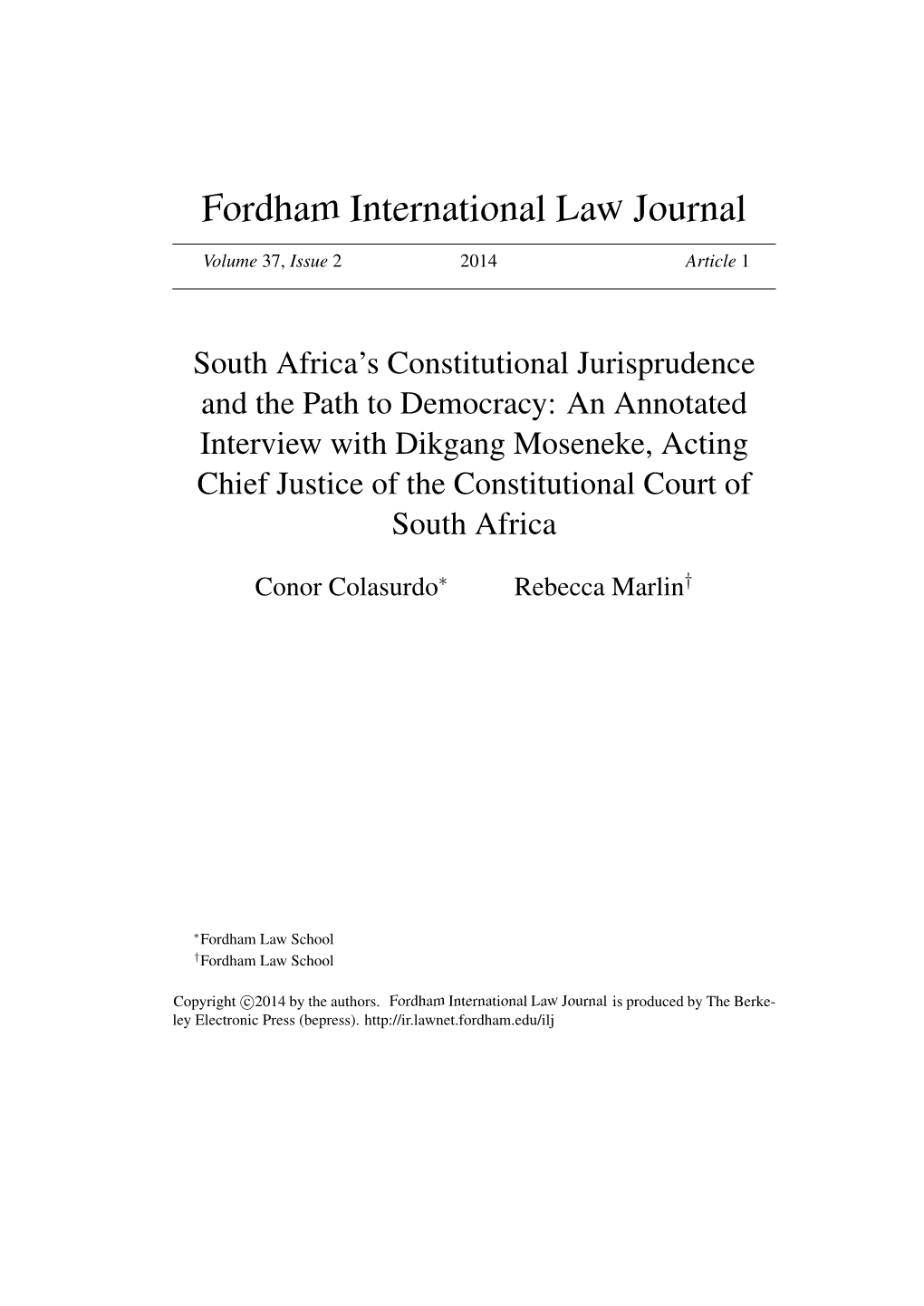 South Africa's Constitutional Jurisprudence and the Path To