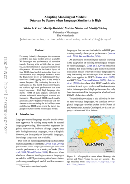 Arxiv:2105.02855V2 [Cs.CL] 22 May 2021 However, for the Majority of the World’S Languages, These Large Corpora Are Not Available