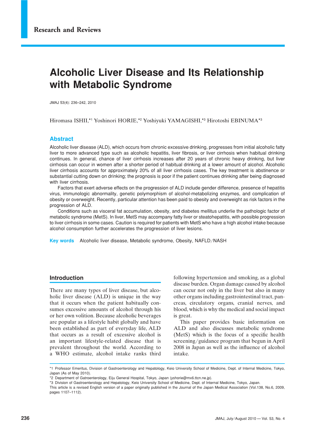 Alcoholic Liver Disease and Its Relationship with Metabolic Syndrome