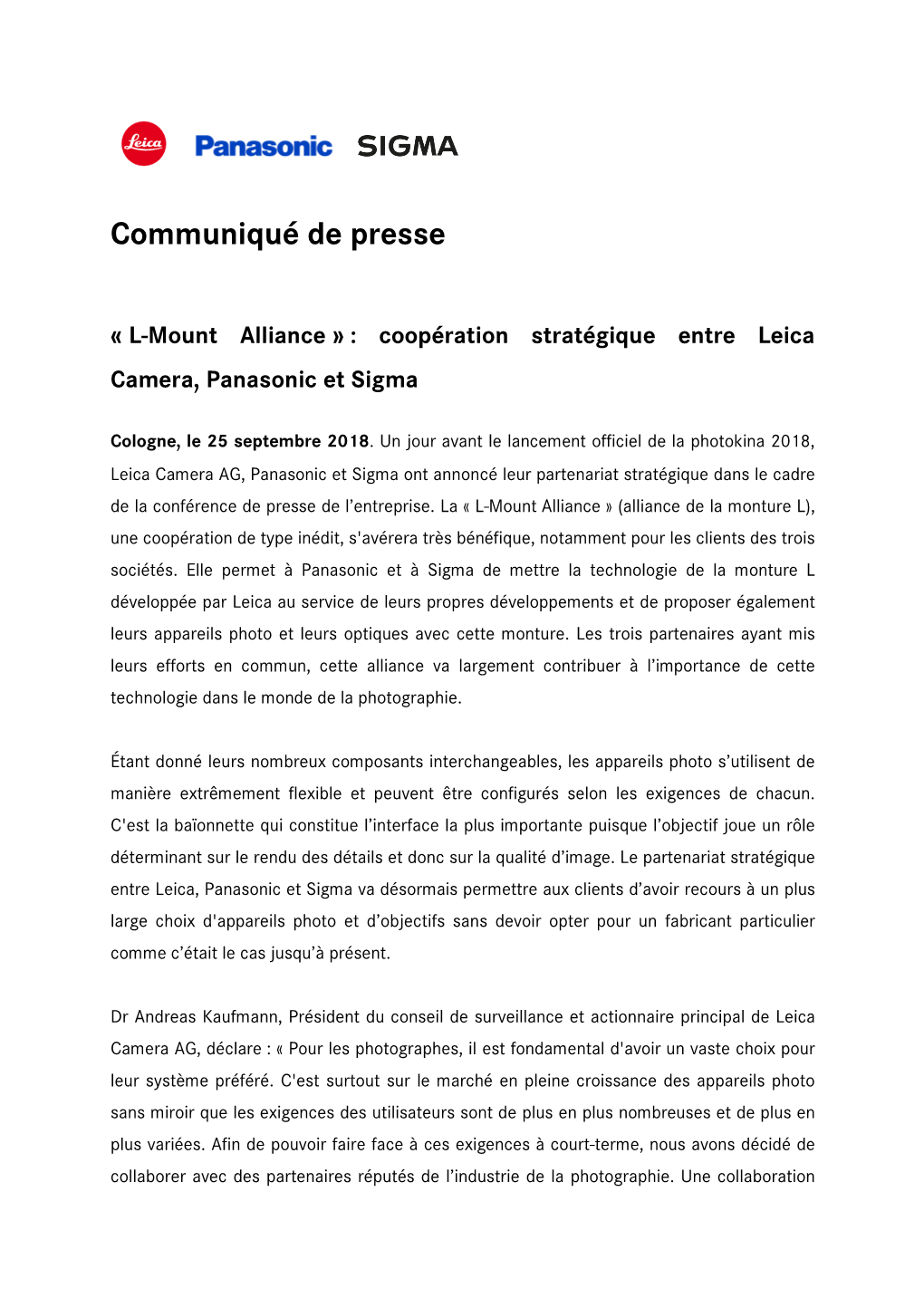 Communiqué De Presse