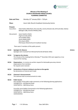 Minutes of the Meeting of Planning 23Rd April 2015