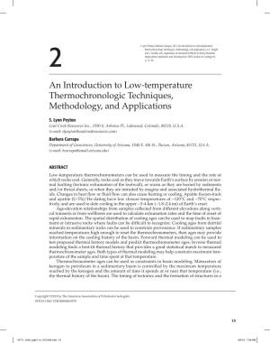 An Introduction to Low-Temperature Thermochronologic Techniques, Methodology, and Applications, in C
