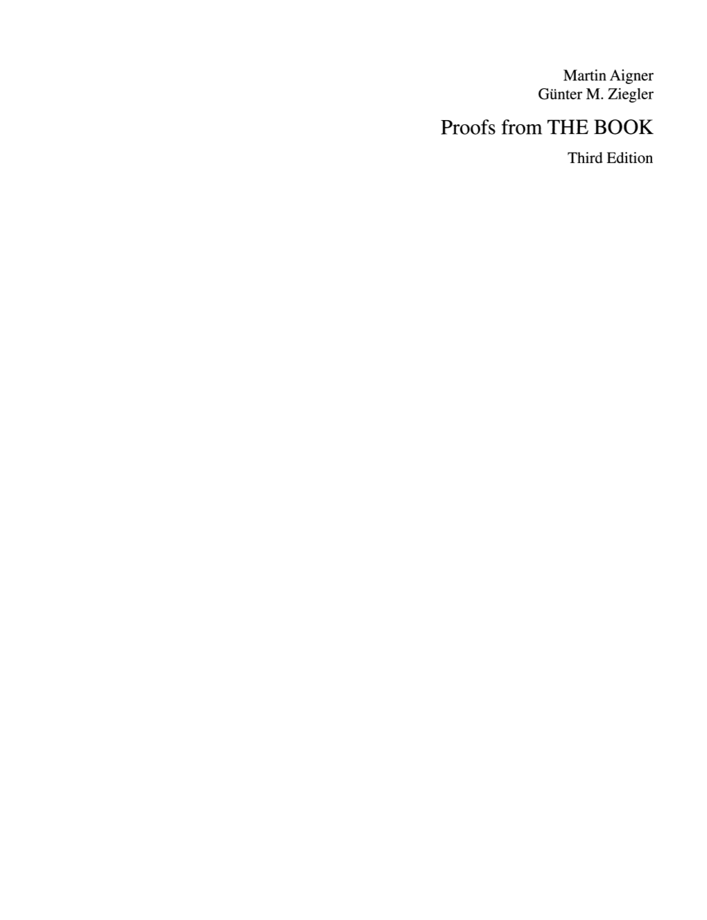 Proofs from the BOOK Third Edition Springer-Verlag Berlin Heidelberg Gmbh Martin Aigner Gunter M