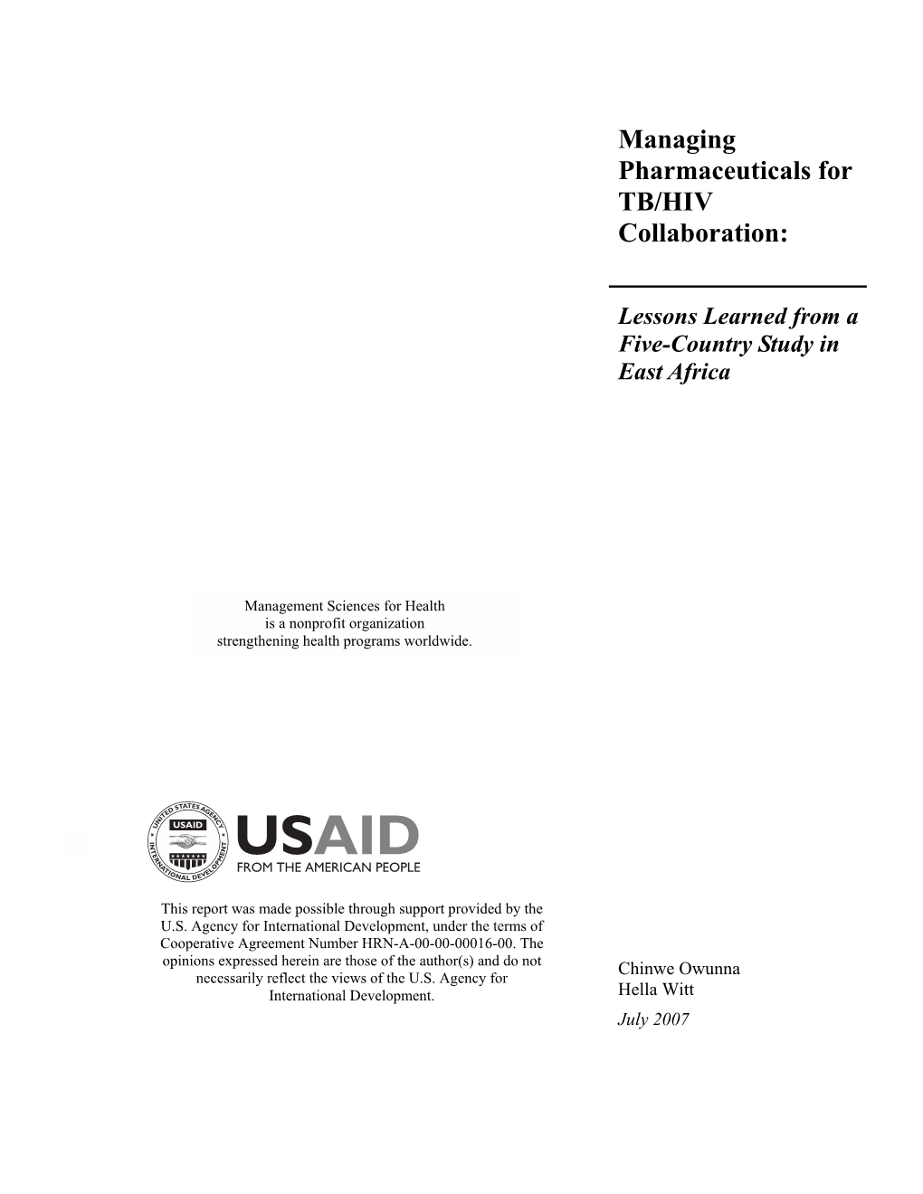 Managing Pharmaceuticals for TB/HIV Collaboration