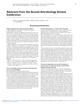 Abstracts from the Second Astrobiology Science Conference