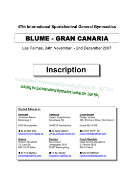 Blume Gran Canaria Group Code M1 Inscription Form (TO BE FILLED by OC!)