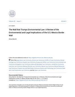 The Wall That Trumps Environmental Law: a Review of the Environmental and Legal Implications of the U.S.-Mexico Border Wall