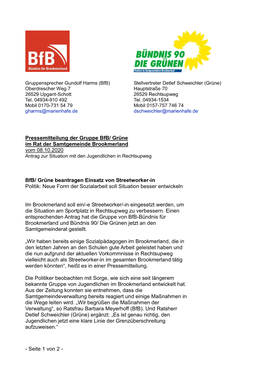Grüne Im Rat Der Samtgemeinde Brookmerland Vom 08.10.2020 Antrag Zur Situation Mit Den Jugendlichen in Rechtsupweg