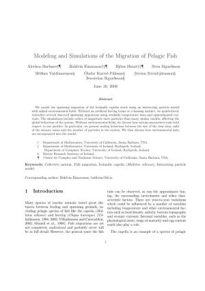 Modeling and Simulations of the Migration of Pelagic Fish