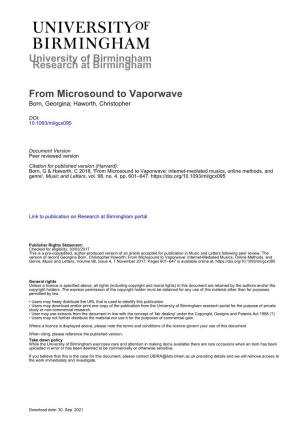 University of Birmingham from Microsound to Vaporwave
