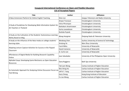 Inaugural International Conference on Open and Flexible Education List of Accepted Papers