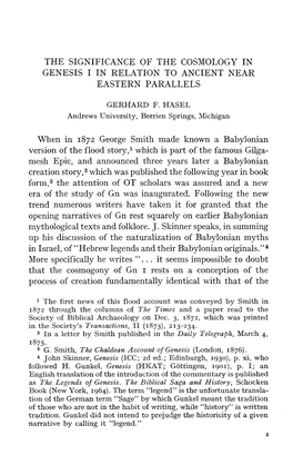 The Significance of the Cosmology in Genesis I in Relation to Ancient Near Eastern Parallels