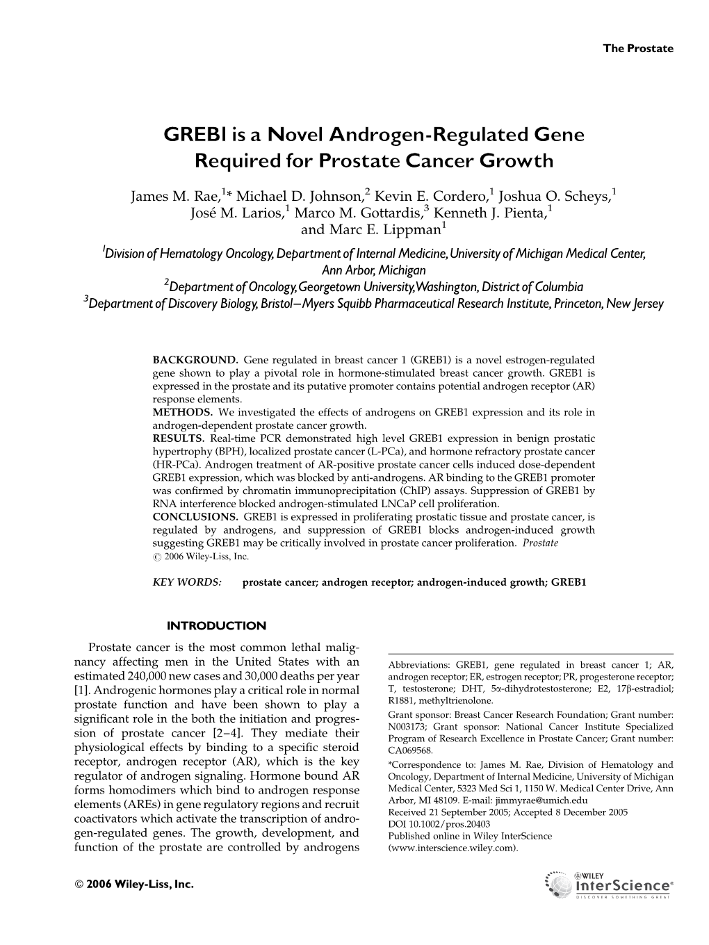 Greb1is a Novel Androgen-Regulated Gene Required for Prostate Cancer Growth