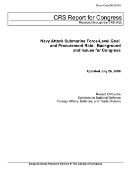 Navy Attack Submarine Force-Level Goal and Procurement Rate: Background and Issues for Congress