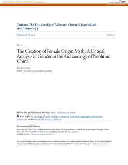 A Critical Analysis of Gender in the Archaeology of Neolithic China Shu Xin Chen Mcgill University, Shu.X.Chen@Mail.Mcgill.Ca