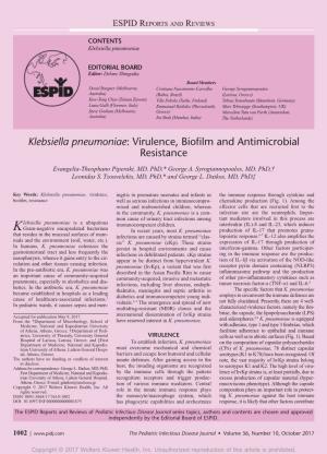 Klebsiella Pneumoniae: Virulence, Biofilm and Antimicrobial Resistance