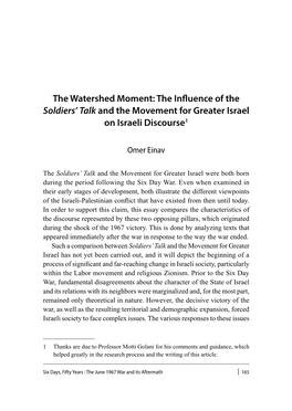 The Influence of the Soldiers' Talk and the Movement for Greater Israel On