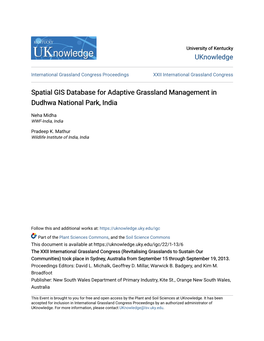 Spatial GIS Database for Adaptive Grassland Management in Dudhwa National Park, India