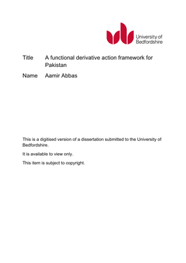 Title a Functional Derivative Action Framework for Pakistan Name Aamir Abbas