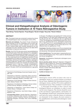 Clinical and Histopathological Analysis of Odontogenic Tumors In