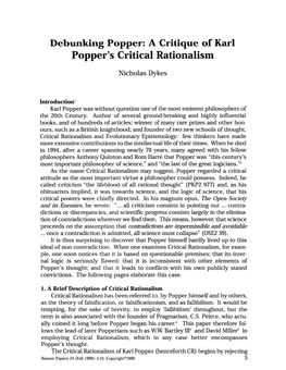 A Critique of Karl Popper's Critical Rationalism