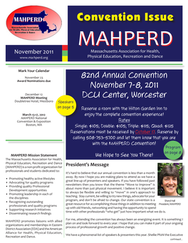 Convention Issue MAHPERD November 2011 Massachusetts Association for Health, Physical Education, Recreation and Dance
