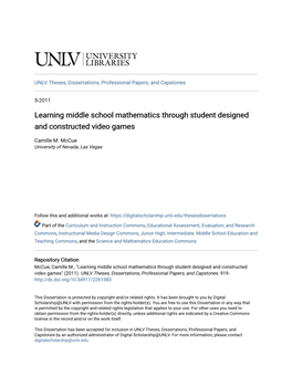 Learning Middle School Mathematics Through Student Designed and Constructed Video Games