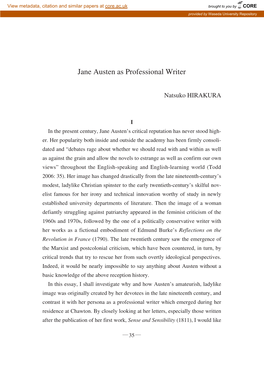 Jane Austen As Professional Writer