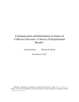 Communication and Information in Games of Collective Decision: a Survey of Experimental Results1