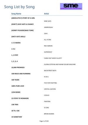 Song List by Song