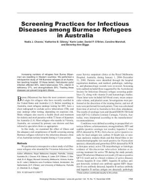 Screening Practices for Infectious Diseases Among Burmese Refugees in Australia Nadia J