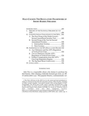 Half-Cocked: the Regulatory Framework of Short-Barrel Firearms Introduction