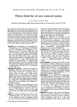 Thirty-Third List of New Mineral Names