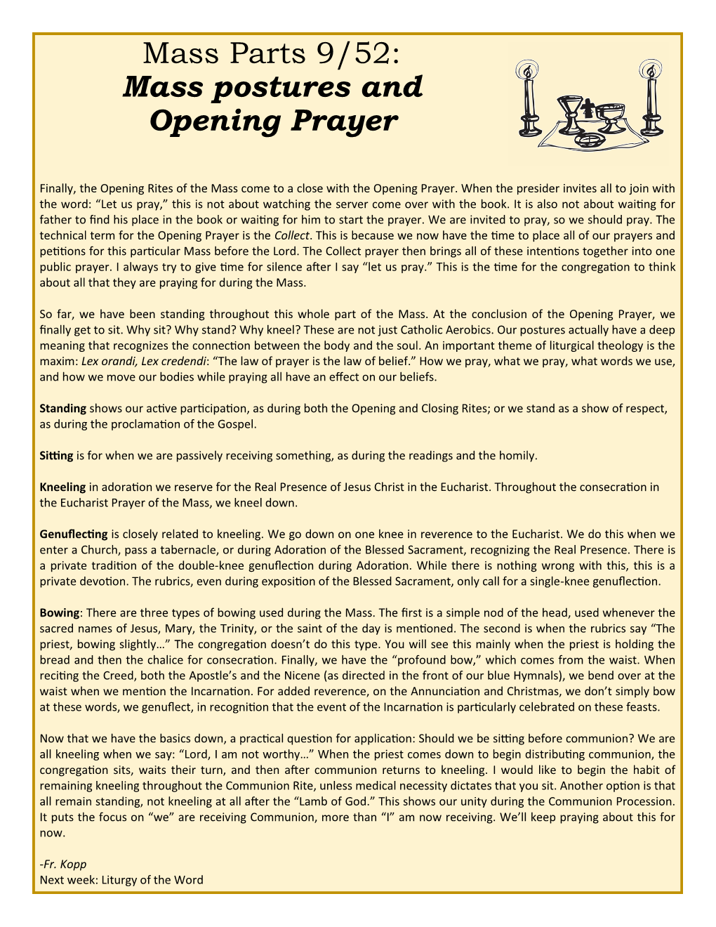 Mass Postures and Opening Prayer