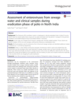 Assessment of Enteroviruses from Sewage Water and Clinical Samples During Eradication Phase of Polio in North India Sarika Tiwari1,2* and Tapan N
