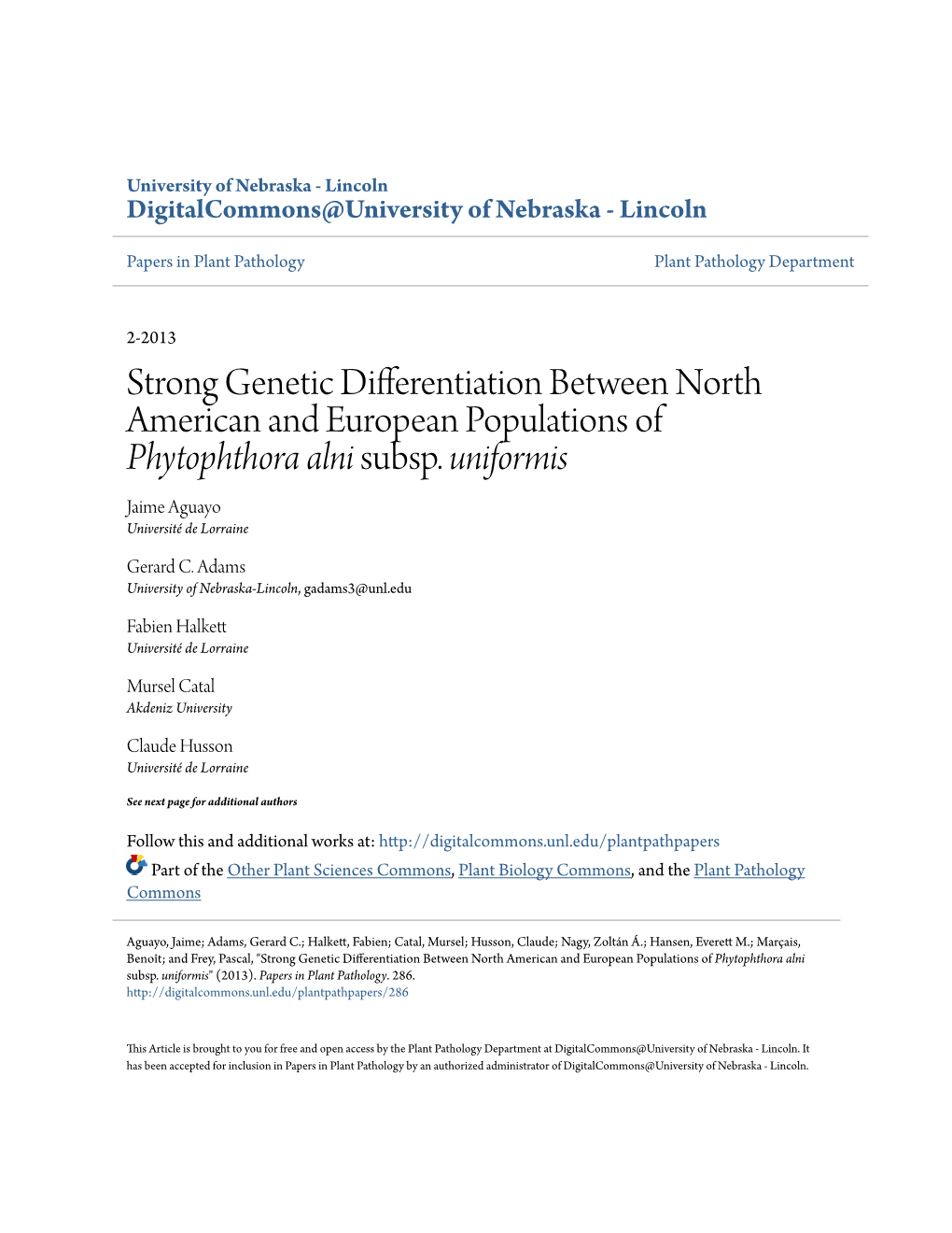 <I>Phytophthora Alni</I>