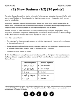 (E) Shaw Business (1/2) [10 Points]