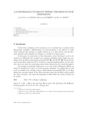 A CONFORMALLY INVARIANT SPHERE THEOREM in FOUR DIMENSIONS � �� ��� by SUN-YUNG A