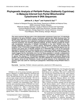 Phylogenetic Analysis of Hampala Fishes (Subfamily Cyprininae) in Malaysia Inferred from Partial Mitochondrial Cytochrome B DNA Sequences