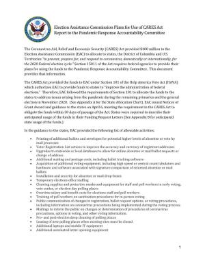 Election Assistance Commission Plans for Use of CARES Act Report to the Pandemic Response Accountability Committee