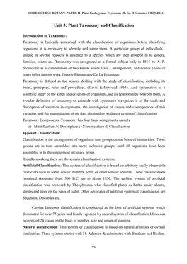 Unit 3: Plant Taxonomy and Classification