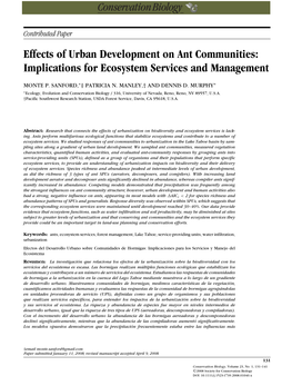 Effects of Urban Development on Ant Communities: Implications for Ecosystem Services and Management
