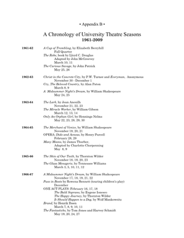 A Chronology of University Theatre Seasons 1961-2009