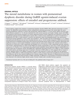 The Steroid Metabolome in Women with Premenstrual Dysphoric Disorder During Gnrh Agonist-Induced Ovarian Suppression: Effects of Estradiol and Progesterone Addback