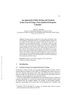 An Approach to Data Storing and Analysis in the Case of Using a Non-Standard Enterprise Calendar*