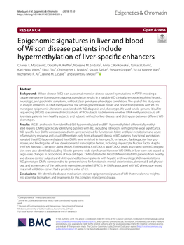 Epigenomic Signatures in Liver and Blood of Wilson Disease Patients Include Hypermethylation of Liver‑Specifc Enhancers Charles E