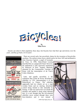 Anyone Can Attest to Their Popularity These Days, but Bicycles Have Had Their Ups and Downs Over the Years...And They Go Back a Lot of Years!