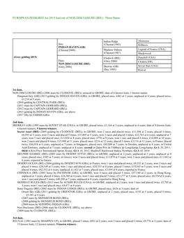 EUROPEAN PEDIGREE for 2015 Foal out of NON DISCLOSURE (IRE) - Three Dams