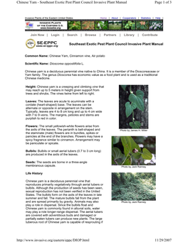 Chinese Yam - Southeast Exotic Pest Plant Council Invasive Plant Manual Page 1 of 3